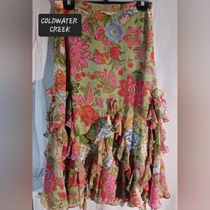 Coldwater Creek Floral Ruffle Skirt Womens PS Petite Small